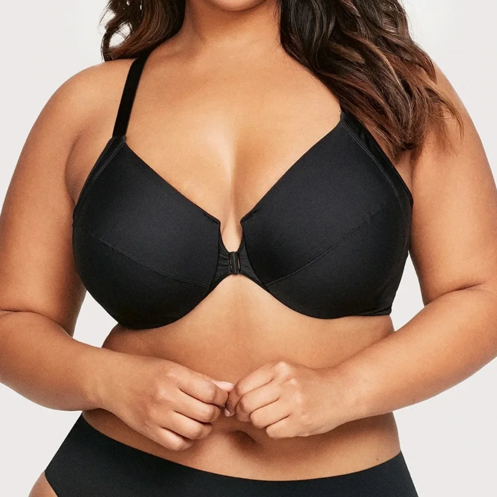 Glamorise Womens Front-Closure Smoothing WonderWire Bra in Black New Size 34G